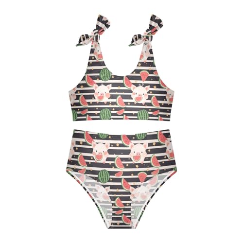 Wusikd Cute Cartoon Piggy Girls Swimsuits Two Piece Watermelon Black Striped Swimwear Bikini Set for for Girls Size 3T3