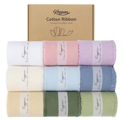 Keypan 1-1/2 x 18 Yd Cotton Ribbon for Gift Wrapping Wedding Invitations Bridal Flower Bouquets Mixed Color Fabric Ribbons Set 2 Yards x 9 Rolls