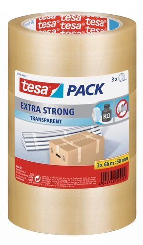 Tesa Set of 3 Packing Parcel Tape 66 m x 50 mm, Havana