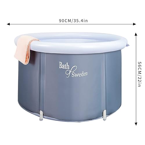 Faltbare Aufblasbar Badewanne für Erwachsene 90x56cm Klappbare Groß MäNner Eisfass Badewanne für Eisbad Dusche Mobile Erwachsene Kinder Spa Soaking (Grau)
