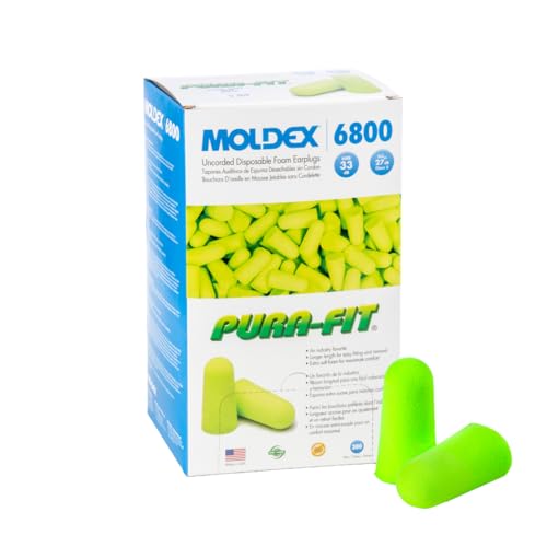 Moldex Pura-Fit Foam Earplugs – Soft, Comfortable, Uncorded, Disposable Ear Plugs, NRR 33dB Noise Reduction for Hearing Protection, Bright Green, Made in USA, 200 Pairs, 6800
