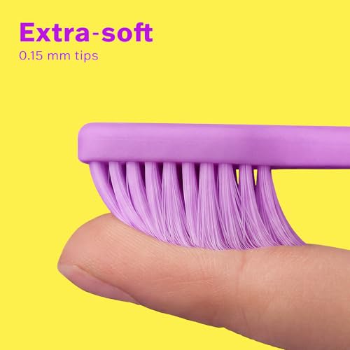 Image of Max Extra Soft Toothbrush for Adults with Sensitive Gums, Soft Bristle Toothbrushes, Wide Head for Back Teeth, Ergonomic Non-Slip Grip, BPA Free, Individually Wrapped, 4 Pack, Lavender