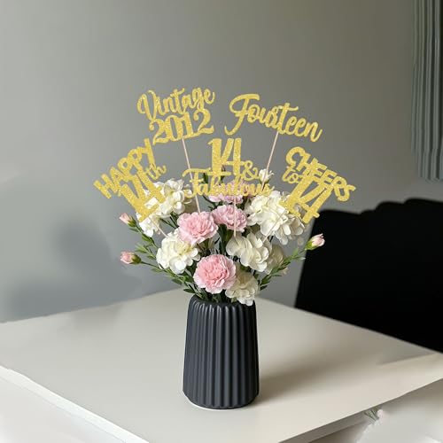 Image of 15 PCS 14th Birthday Centerpiece Sticks Fourteen Happy 14 Vintage 2012 Table Flower Centerpieces Sticks Cheers to 14 Fabulous Floral Decorations for 14th Birthday Party Supplies Gold