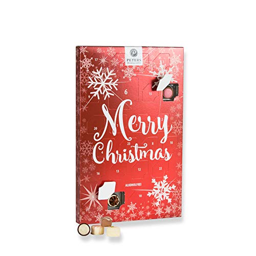 Preisvergleich Produktbild Adventskalender "Merry Christmas", mit Minipralinen, rot, ohne Alkohol, Peters, 150g