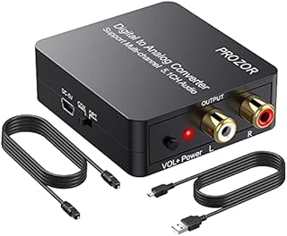 PROZOR Digital to Analog Audio Converter Support Dolby/DTS Decoder, Optical Out to RCA DAC Decoder, Optical to 3.5mm Converter, Optical/SPDIF/Toslink/Coaxial/DTS/PCM/5.1CH to 2CH Analog Stereo