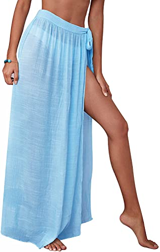 JFAN Pareos Playa Mujer Vestido Verano de Media Falda Wrap de Playa con Tirantes Talla única Azul