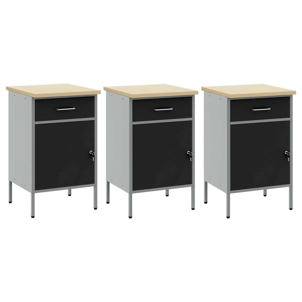Banco da lavoro con cassetti, 3 pezzi, nero e grigio, 150 x 55 x 85 cm, per officina, casa, ufficio, LH6631233