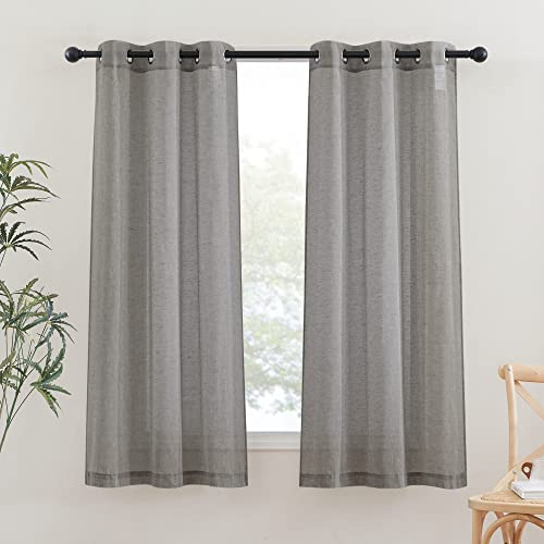 NICETOWN Charcoal Grey Linen Curtains for Bedroom 63 inch Long, Grommet Flax Semi Sheer Window Curtains & Drapes Privacy with Light Filtering for Kids Room, 2 Panels, W36 x L63