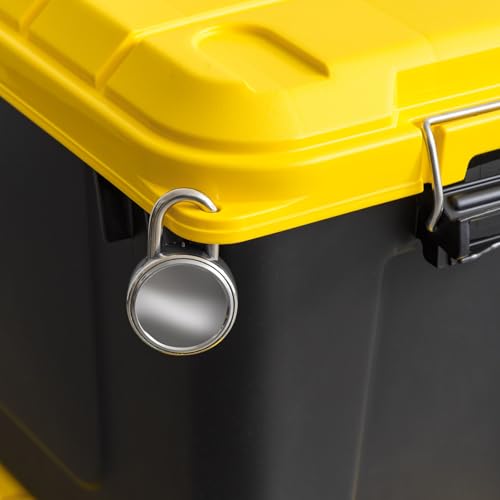 Image of IRIS USA WeatherPro 21 Gallon Lockable Storage Bins with Lids, 4 Pack - Made in USA, Heavy Duty, Stackable Containers, Garage Organizing Tubs, Rugged Sturdy Equipment Utility Box - Black /Yellow