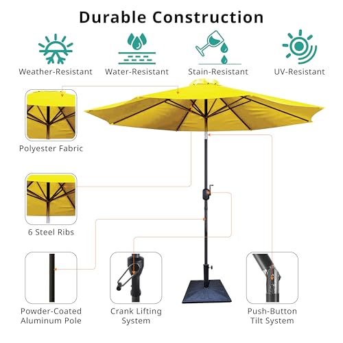 iPatio 9ft UV-Resistant Patio Umbrella (Yellow, Storage Bag Included, Base Not Included)