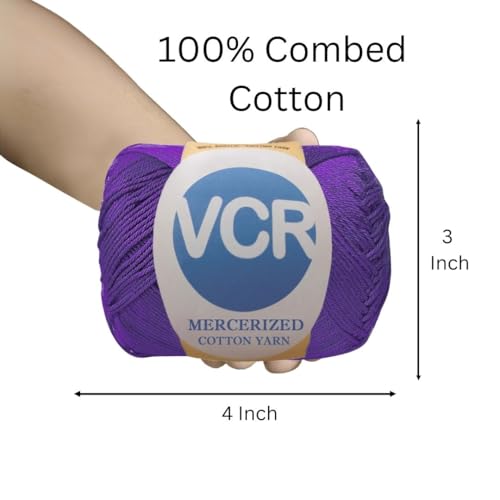 Image of VCR 4 Ply Violet 100% Mercerized Cotton Yarn, 60 Grams Hank, 190 Meters Length, Cotton Combed Ball, Smooth and Glossy Crochet Yarn for Crochet and Knitting, Pack of 1, Suitable for DIY Crafts