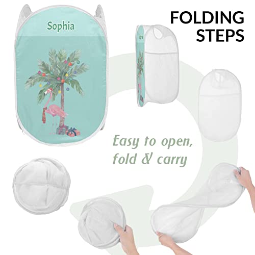 Laundry Mesh Popup Hamper Foldable Lightweight Basket For Washing Clothing Storage For Kids Room Students College Dorm Home Travel & Camping Coconut Tree Flamingo Pop-Up Clothes Hamper #TOP5