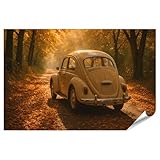 islandburner Poster Vintage Käfer Auto auf Landstraße im 