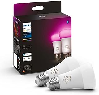 Philips Hue White and Colour Ambiance Smart Light Bulb 2 Pack 60W - 800 Lumen [E27 Edison Screw] With Bluetooth. Works with Alexa, Google Assistant and Apple Homekit