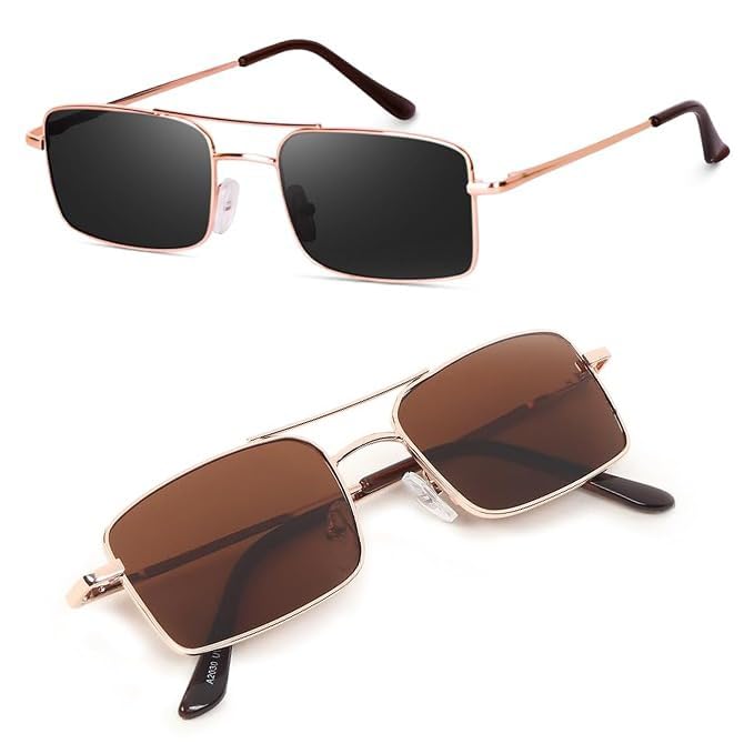 Image of Karan Aujla Classic Retro Frame Vintage Narrow Rectangular Pimp Metal Sunglasses Goggles For Men & Women (silver, black, Gold)