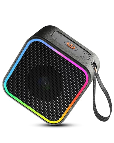 Enceinte Bluetooth portable, Haut Parleur Puissant Bluetooth 5.3, Autonomie 10H, haut parleur bluetooth Microphone Intégré, Lumière LED, surface en cuir PU, pour la Maison, Le Jardin, Soirées, black