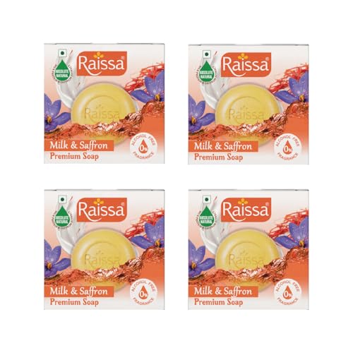 Image of Raissa Milk & Saffron Premium Bath Soap - 85g (Pack of 4) | Nourishing Soap Bar for Soft & Glowing Skin | With Natural Milk & Saffron Extracts | Alcohol-Free Fragrance | Paraben & Chemical-Free