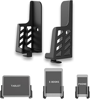 Wall Mount Phone Holder for Tablet, iPhone, Android, Bathroom Phone Holder Compatible with ipad, Kindle, Two Slots Adjust The Angle, Fixed by Adhesive or Screw (Black)
