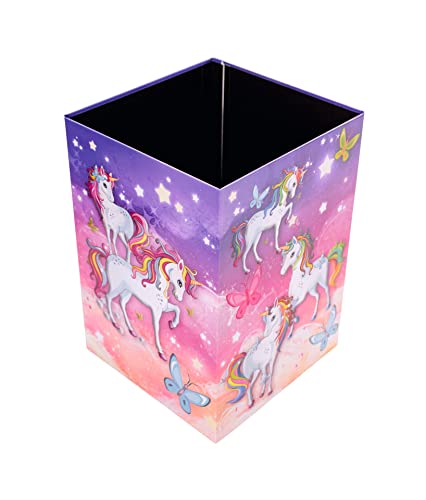 Image of HERMA 19738 Unicorn Waste Paper Bin 15 Litre Foldable Sturdy Cardboard Slim Trash Bin for Girls Boys Rectangular Waste Paper Bin for Nursery Bedroom Study Office