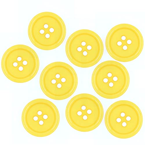 Leekayer 13/16"(20Mm) Resin Plastic Buttons Yellow Color Round Flatback 4 Hole Buttons For Sewing Coat Repair,Button For Diy Crafts Children's Manual Handmade Decoration Ornament Pack Of 100 Pcs #TOP20