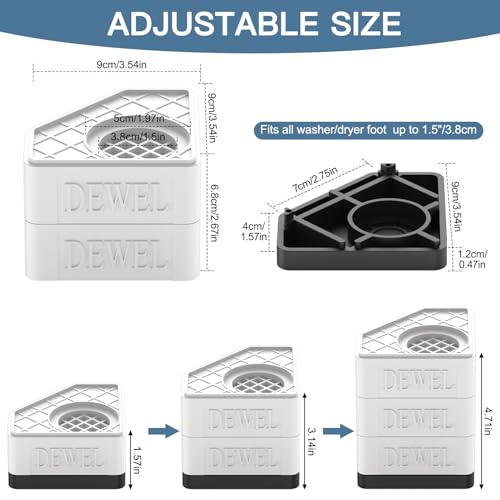 SEISSO-8-Packs-Anti-Vibration-Pads-Pedestal-for-Washer-and-Dryer-with-1100-lbs-Weight-Capacity-Double-Heighten-Washing-Machine-Foot-Pads-for-Anti-Slip-Noise-reducing-Protects-Laundry-Room-Floor