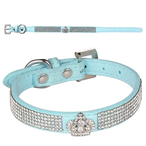 AOKSI Dog Cat Collars,Luxury Sparkly Silver Buckle and Bling Diamond with Rhinestone Crown Decoration Velvet Leather… - Image 5
