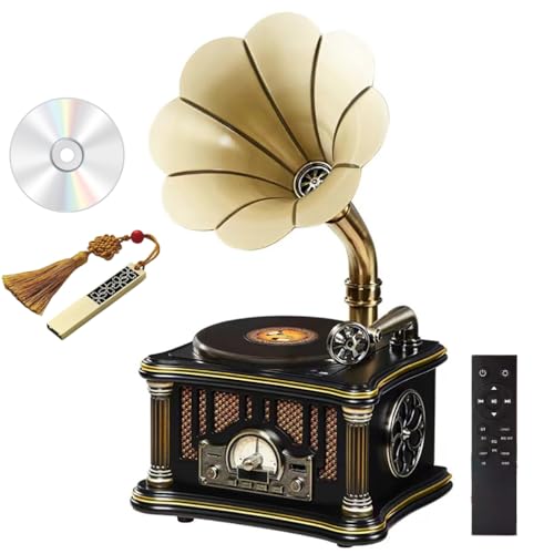 Fonografo in stile vintage con suono stereo 2.1 HIFI, telecomando wireless, USB, riproduzione disco, Bluetooth e radio FM per gli amanti della musica nostalgica