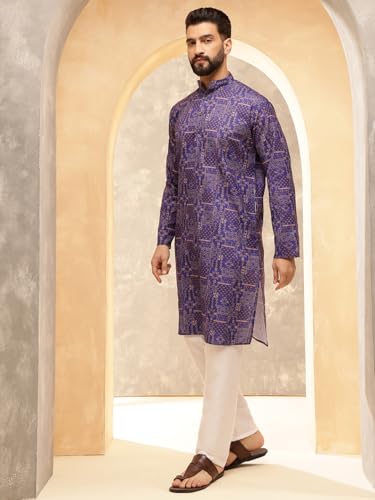 Image of SOJANYA Men's Multicolor Green Artistic Geometric Print Ethnic Wear Cotton Kurta