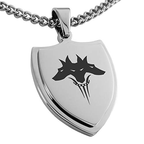 Stainless Steel Greek Mythology Cerberus Shield Pendant Necklace