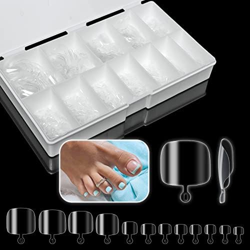 iNenK 600pcs Soft Gel Toe Nail Tips for Soak off Gel Extension Systems, Short Pre-shaped Full Cover False Toenails Gel Tips Clear Press on Nails,12 Sizes Summer Toe Tips for Home DIY Salon Manicure（S）