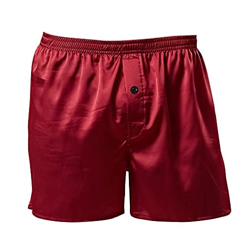 Men's Satin Boxer Shorts Satin Sleep Shorts Silk Pajamas Bottom Silk Boxers Sleepwear Underwear with Button Fly (Red, Medium)