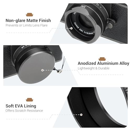 Capuchón de lente cuadrado metálico JJC y tapa para lentes para cámara Fuji X Half Xhalf, negro | Cubierta protectora XHalf con sujetador de tapa, anti-rayaduras, anti-perdida, sin viñeteo miniatura 3
