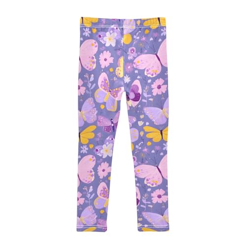 Cartoon Butterflies Floral Purple Girls Leggings Soft Stretch Workout Yoga Dance Pants for Kids Casual Tights2