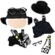 4 Pcs Schwarz Puppe Kleidung für 17cm Puppen, Puppe Outfit Zubehör-Sets Enthalten Verstellbaren Trägern Mütze Brille Alte Kamera, Puppe Nicht im Lieferumfang Enthalten