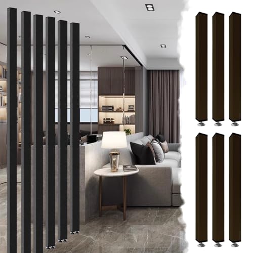 Paquete de 6 postes divisores de habitación de metal, color negro, modernos, columnas divisorias de suelo a techo para estudio y oficina, listones ajustables (156 cm, 156 cm, 1,6 m)