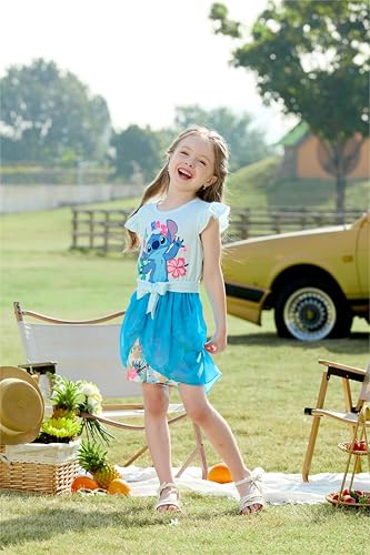 Image of Disney Princess Frozen Elsa Minnie Mouse Stitch Toddler Girl Romper With Skirt Overlay Summer Jumpsuit with Bow 2-6 Years
