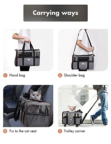 Lekereise Cat Carrier With Wheels Airline Approved Rolling Pet Carrier With 1 Bowl, Grey #TOP6