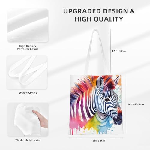Canvas Tote Bag for Women Shoulder Tote Purse Reusable Grocery Bag Cute Colorful Zebra Aesthetic Shopping Bags2