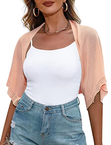 Image of Totatuit Women's Short Sleeve Bolero Shrug for Dresses Open Front Knit Cropped Cardigan Loose Sheer Cardigan Sweater