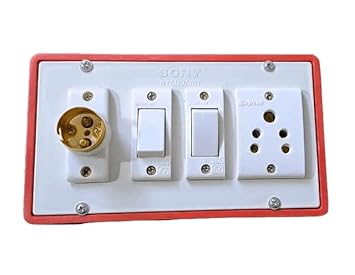 BANDHAL- Desi Power Extension Board/Cord 220 V AC Power Wall Mounted Electric Board,1 Socket,2 Switches 1 Bulb Holder 6 Meter Wire & 2 Pin Plug,Plastic Body Shock Proof, 3 Concrete Nails