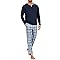 Jahetuul Conjunto de Pijama Hombre Largo Algodón Cuello Redondo con Diseño de Escote en Capas Ropa de Dormir Cálida para Otoño e Invierno
