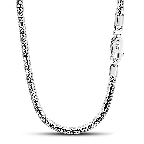 Italian fashion S925 sterling silver round snake bone chain men's necklace Lobster claw buckle couple necklace men and women thick 3MM&5MM high-end jewelry