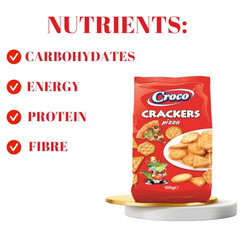 Image of Croco Cracker Pizza Bagel chips Pretzels Snacks Premium Baked crackers Imported snacks (Crackers Pizza Flavour) 100g Combo Pack of 2