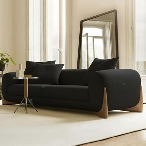 Image of Boucle Fabric Modern Design Sofa with Pillow or Strong Woden Legs Best for Living Room, Halways, Garden (3+1 Seater + Ottoman (Black))