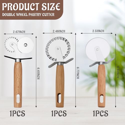 3-Piece Pizza Wheel Set with Wooden Handles,Pasta Cutter, Pastry Cutter Wheel for Pizza Dough, Pastry Wheel Cutter with Holes for Easy Cutting, Durable Stainless Steel Blades