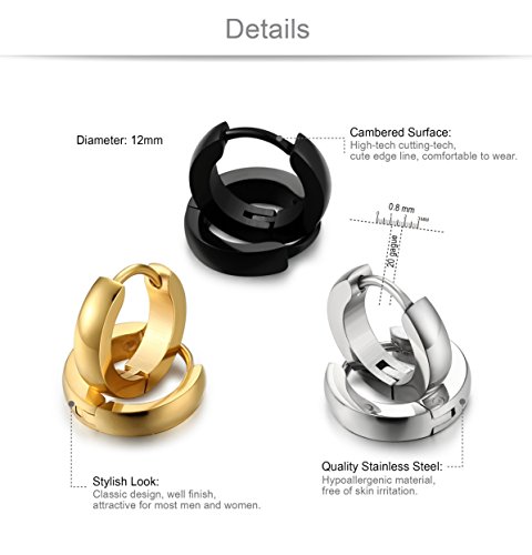 Jstyle Stainless Steel Mens Womens Hoop Earrings Huggie Ear Piercings 12Mm #TOP1