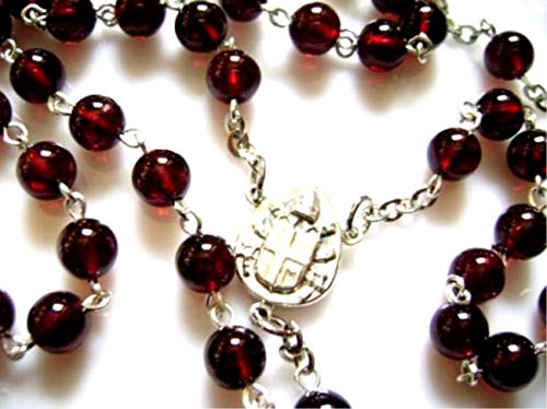 elegantmedical HANDMADE Garnet Gemstone Bead Catholic Sterling 925 Silver 5 DECADE ROSARY Cross Crucifix Necklace Womens4