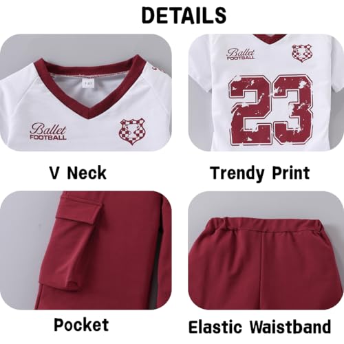 Image of Tween Girls Clothes Short Sleeve Graphic T-Shirt Top + Cargo Pants 2pcs Outfit Set, Size 7-15Years