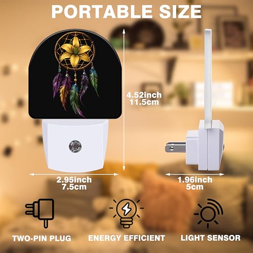 Image of Night Lights Plug into Wall Floral Dreamcatcher Night Light Dusk to Dawn Smart Sensor Decorative Round Led Lamp for Bedroom Kitchen Hallway Nightlight for Women Men