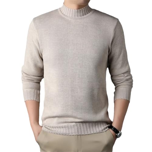 Men's Autumn/Winter Half High Collar Plush Thickened Sweater Bottom Warm Sweater Beige